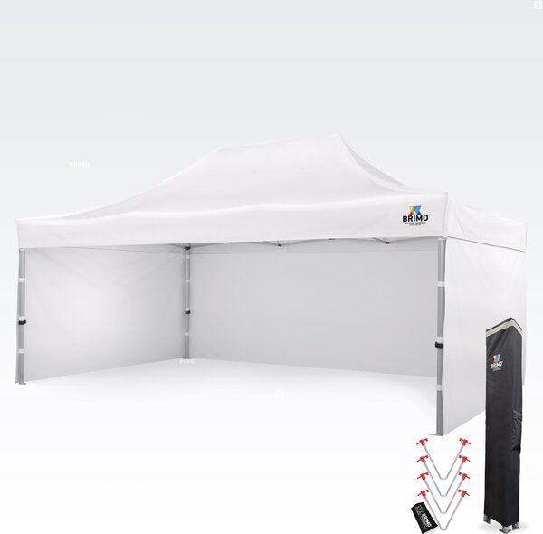 BRIMO Zahradní nůžkový stan 4x6 m Premium (Alu) s 3 stěnami – Rychlorozkládací - s 3 stěnami - Bílá P. Alu