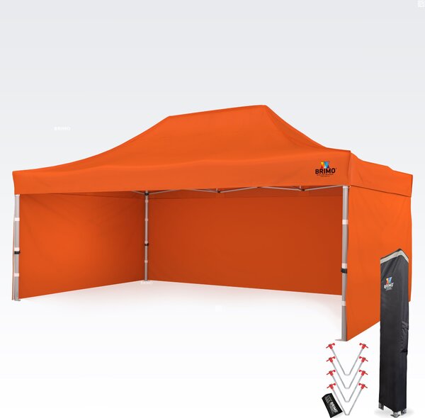 BRIMO Zahradní nůžkový stan 4x6 m Premium (Alu) s 3 stěnami – Rychlorozkládací - s 3 stěnami - Oranžová P. Alu