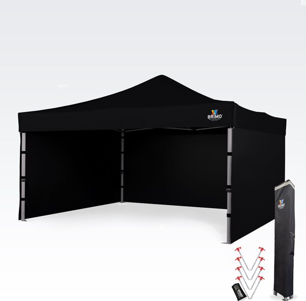 BRIMO Hliníkový Nůžkový stan 4x4 m ALU EXCLUSIVE – 3 stěny, HEX 45 mm - s 3 stěnami - Černá P. Alu