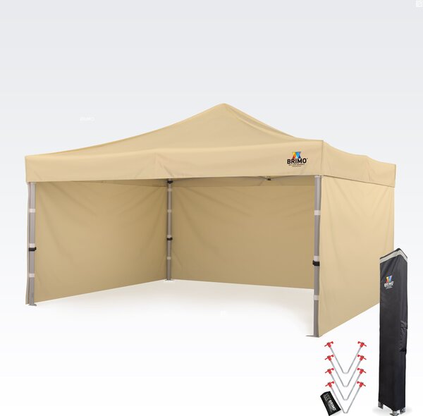 BRIMO Hliníkový Nůžkový stan 4x4 m ALU EXCLUSIVE – 3 stěny, HEX 45 mm - s 3 stěnami - Béžová P. Alu