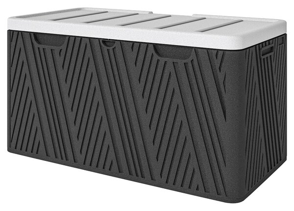 Outsunny 380L zahradní úložná lavice s plynovým pístem a 2 bočními držadly, voděodolná HDPE zahradní úložná sedačka, UV ochrana, 115x60x60 cm, černá a