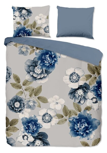 Modro-šedé prodloužené flanelové povlečení na dvoulůžko 200x220 cm Gabin – Good Morning