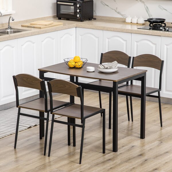 HOMCOM 5-dílná jídelní souprava se 1 obdélníkovým stolem 100x63x76.5 cm a 4 židlemi 45x40x82 cm, v kovu a MDF, černá a hnědá | Aosom