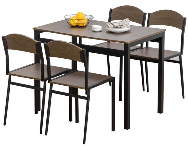 HOMCOM 5-dílná jídelní souprava se 1 obdélníkovým stolem 100x63x76.5 cm a 4 židlemi 45x40x82 cm, v kovu a MDF, černá a hnědá | Aosom