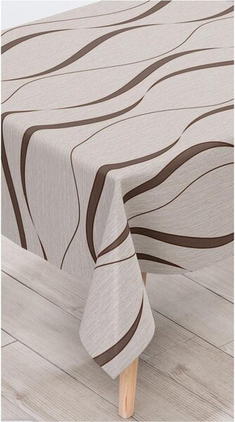 Ubrus PVC 151A, metráž, 20 m x 140 cm, vlnovky hnědé na béžovém podkladu, IMPOL TRADE