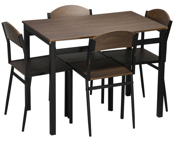 HOMCOM 5-dílná jídelní souprava se 1 obdélníkovým stolem 100x63x76.5 cm a 4 židlemi 45x40x82 cm, v kovu a MDF, černá a hnědá | Aosom
