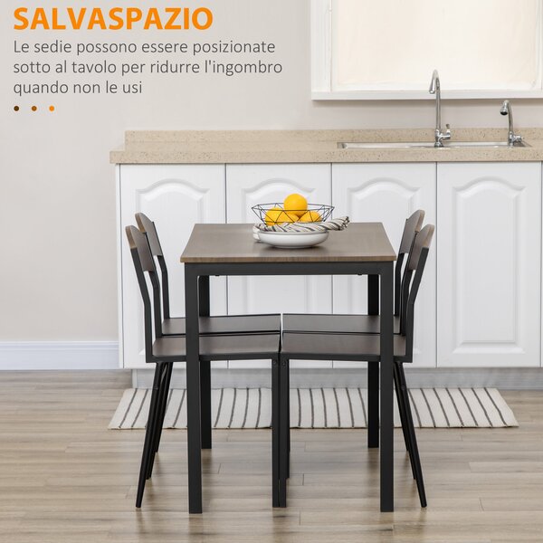 HOMCOM 5-dílná jídelní souprava se 1 obdélníkovým stolem 100x63x76.5 cm a 4 židlemi 45x40x82 cm, v kovu a MDF, černá a hnědá | Aosom