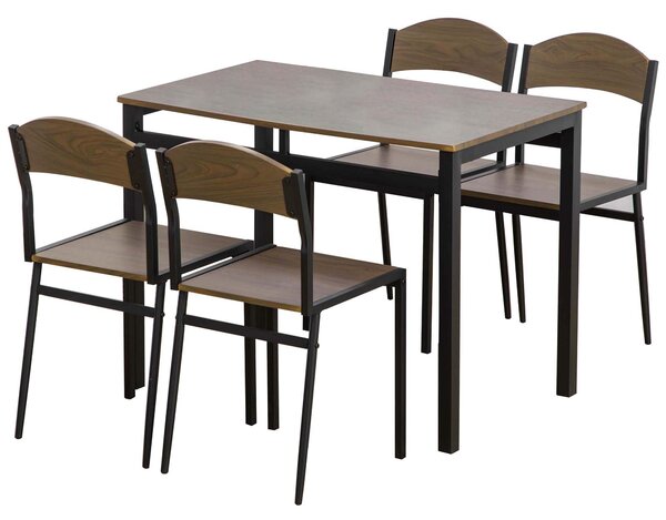 HOMCOM 5-dílná jídelní souprava se 1 obdélníkovým stolem 100x63x76.5 cm a 4 židlemi 45x40x82 cm, v kovu a MDF, černá a hnědá | Aosom