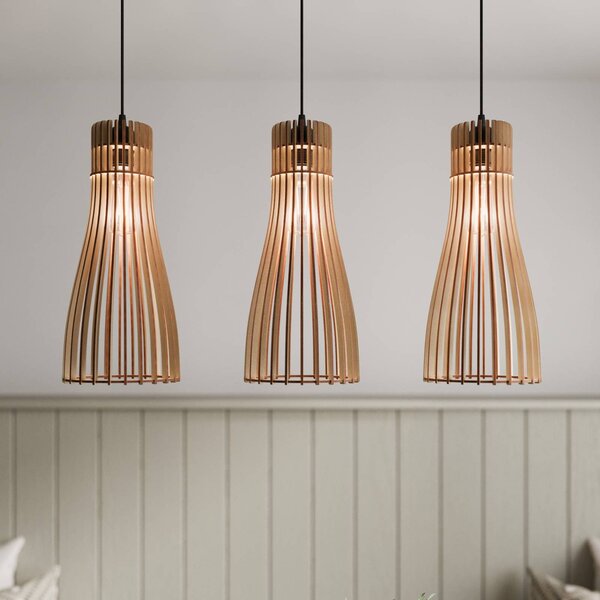 TEMAR LIGHTING Závěsné světlo Bottle, tříramenné, stmívatelný, Světlé dřevo, Obývací pokoj / jídelna, Dřevo, Venkovský / rustikální