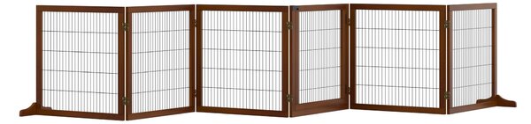 PawHut Psí Zábrana Nastavitelná Bezpečnostní Brána s Nožkami 432 x 70 cm Dřevěná Psí Brána Skládací Schodišťová Zábrana pro Schody, Dveře, Chodby, 6 P