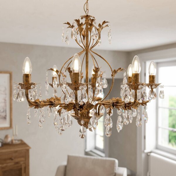 ONLI Lustr Teresa, bronz, křišťál, Ø 70 cm, 8 světel, stmívatelný, Bronz / starožitná mosaz, Obývací pokoj / jídelna, kov, Starožitný