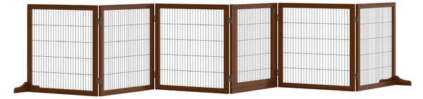 PawHut Psí Zábrana Nastavitelná Bezpečnostní Brána s Nožkami 432 x 70 cm Dřevěná Psí Brána Skládací Schodišťová Zábrana pro Schody, Dveře, Chodby, 6 P