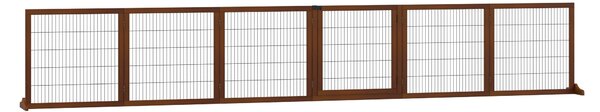 PawHut Psí Zábrana Nastavitelná Bezpečnostní Brána s Nožkami 432 x 70 cm Dřevěná Psí Brána Skládací Schodišťová Zábrana pro Schody, Dveře, Chodby, 6 P