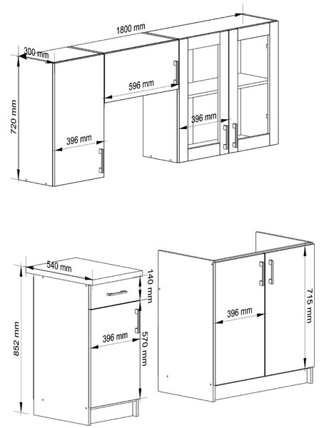 Kuchyňská sestava 180 cm Lula TYP1 C (bílá + dub sonoma)