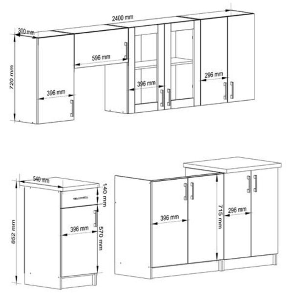 Kuchyňská sestava 240 cm Lula TYP2 C (bílá + dub sonoma)