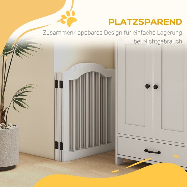 PawHut Psí Zábrana 4-Panel, 208 x 61 cm Skládací Psí Brána s Dveřmi, Ochranná Brána s 2 Podpěrami, Samostatná Zábrana pro Schody do Kuchyně, Chodby, B