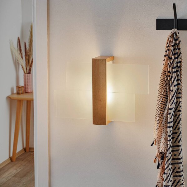 SOLLUX LIGHTING Nástěnné světlo Shifted 1, sklo a světlé dřevo, stmívatelný, Světlé dřevo, Obývací pokoj / jídelna, Sklo, Moderní