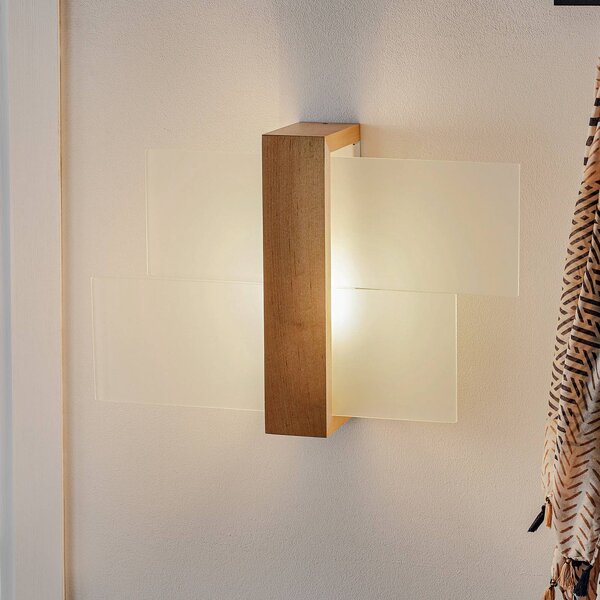 SOLLUX LIGHTING Nástěnné světlo Shifted 1, sklo a světlé dřevo, stmívatelný, Světlé dřevo, Obývací pokoj / jídelna, Sklo, Moderní