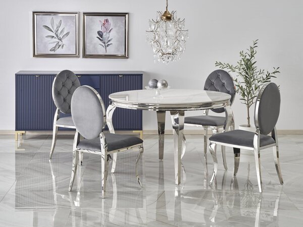 Jídelní stůl Regino (bílý mramor + stříbrná) (pro 4 osoby). 1092405