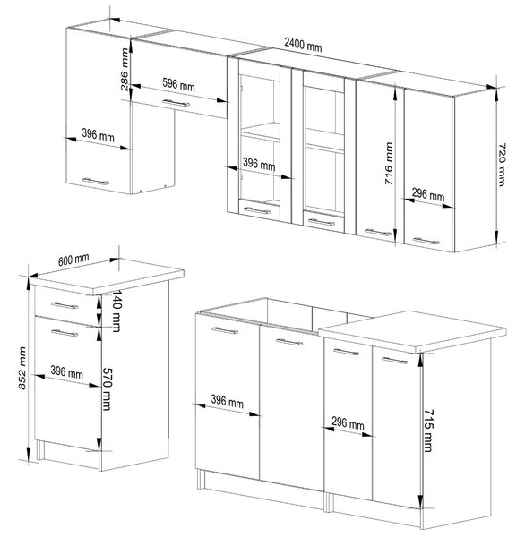 Kuchyňská sestava 240 cm Ozara II C (bílá + beton)