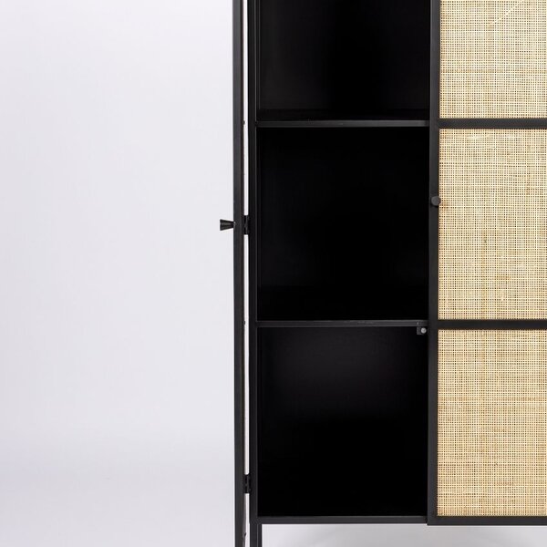White Label Černá lakovaná komoda s ratanovou výplní WLL GUUJI 70 x 38 cm