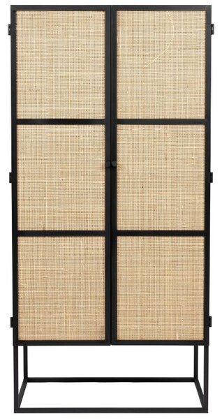 White Label Černá lakovaná komoda s ratanovou výplní WLL GUUJI 70 x 38 cm