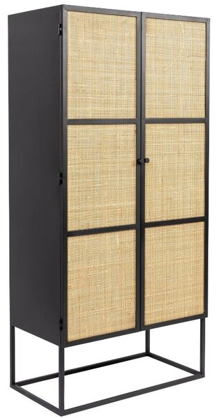 White Label Černá lakovaná komoda s ratanovou výplní WLL GUUJI 70 x 38 cm