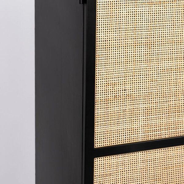 White Label Černá lakovaná komoda s ratanovou výplní WLL GUUJI 70 x 38 cm