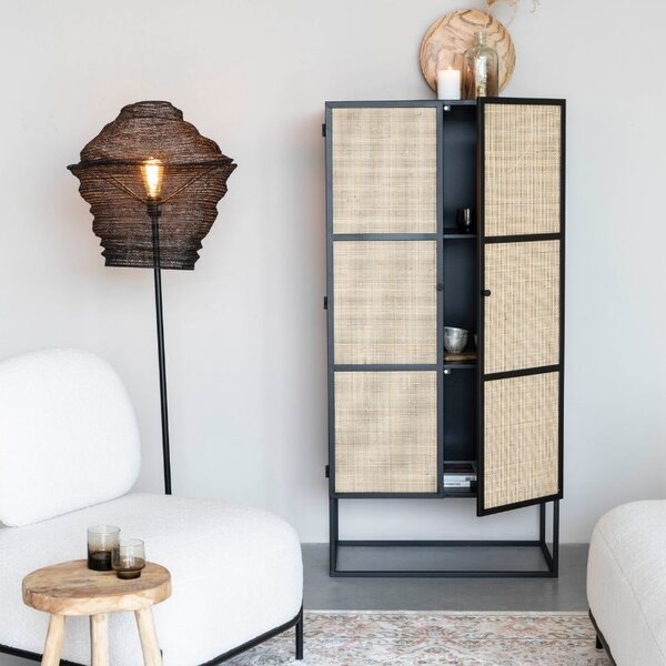 White Label Černá lakovaná komoda s ratanovou výplní WLL GUUJI 70 x 38 cm