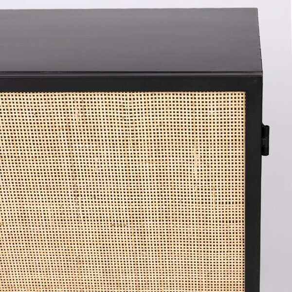 White Label Černá lakovaná komoda s ratanovou výplní WLL GUUJI 70 x 38 cm