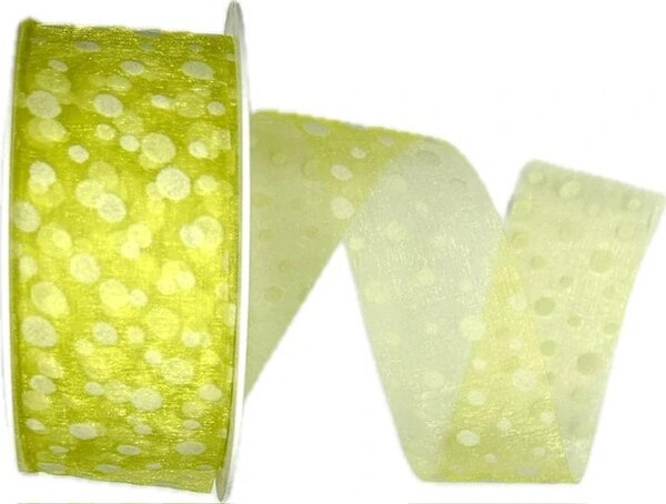 Stuha organzová SPOTS GREEN transparentní, světle zelená A 40mm x 20m (9,-Kč/m)