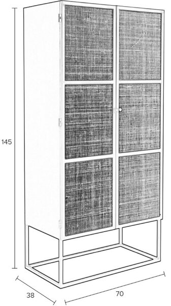 White Label Černá lakovaná komoda s ratanovou výplní WLL GUUJI 70 x 38 cm