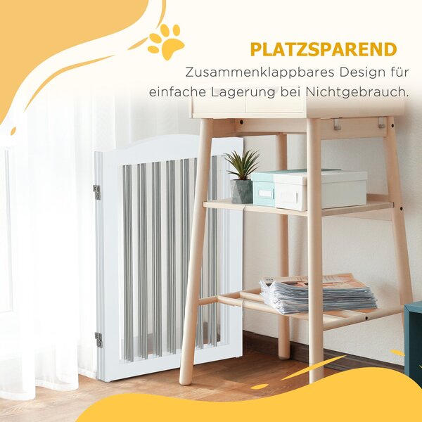 PawHut Psí Zábrana, Dveřní Stráž, Skládací Psí Brána se Stojanem, 3 Panely, Brána pro Schody a Chodby, Bílá, 154 x 30 x 80 cm | Aosom