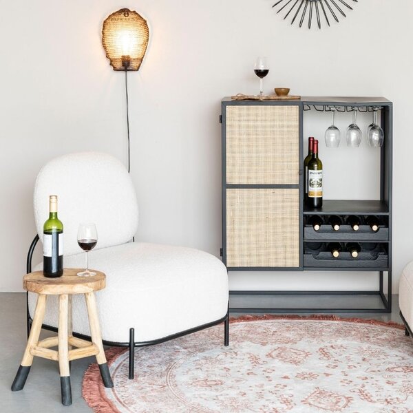 White Label Černá lakovaná vinotéka s ratanovou výplní WLL GUUJI II. 80 x 38 cm