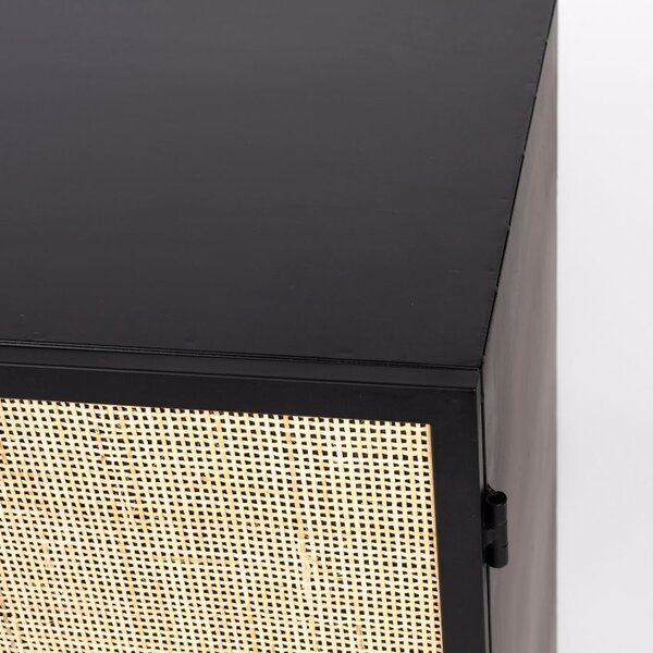 White Label Černá lakovaná komoda s ratanovou výplní WLL GUUJI 80 x 38 cm