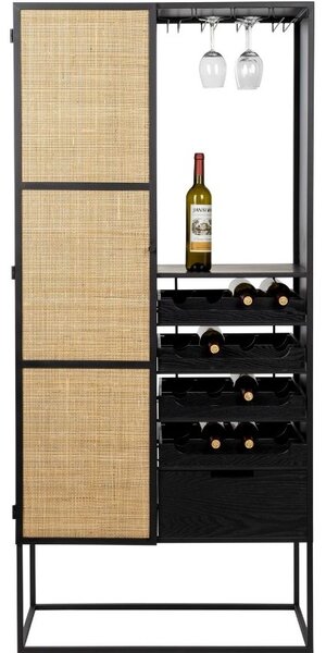 White Label Černá lakovaná vinotéka s ratanovou výplní WLL GUUJI 80 x 38 cm