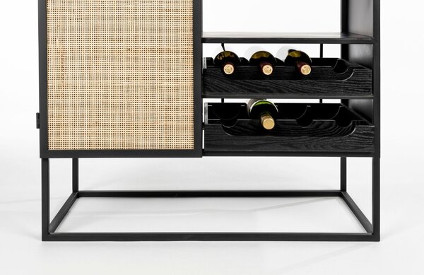 White Label Černá lakovaná vinotéka s ratanovou výplní WLL GUUJI II. 80 x 38 cm