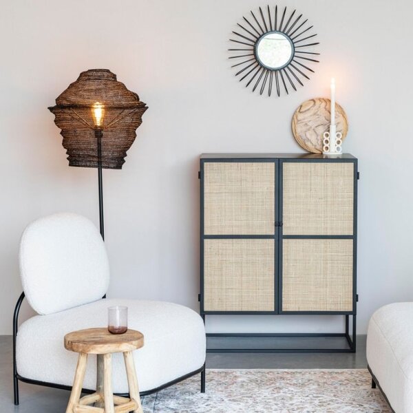 White Label Černá lakovaná komoda s ratanovou výplní WLL GUUJI 80 x 38 cm