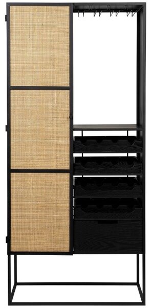 White Label Černá lakovaná vinotéka s ratanovou výplní WLL GUUJI 80 x 38 cm