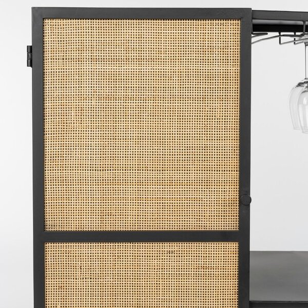 White Label Černá lakovaná vinotéka s ratanovou výplní WLL GUUJI II. 80 x 38 cm