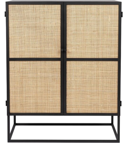 White Label Černá lakovaná komoda s ratanovou výplní WLL GUUJI 80 x 38 cm