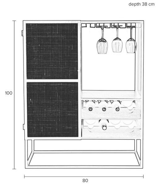 White Label Černá lakovaná vinotéka s ratanovou výplní WLL GUUJI II. 80 x 38 cm