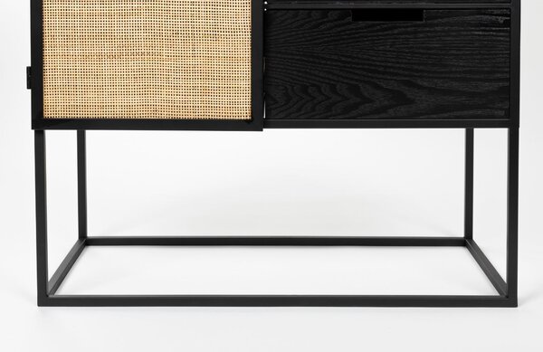 White Label Černá lakovaná vinotéka s ratanovou výplní WLL GUUJI 80 x 38 cm