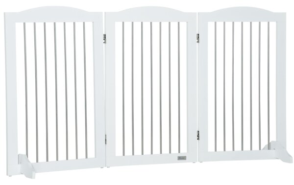 PawHut Psí Zábrana, Dveřní Stráž, Skládací Psí Brána se Stojanem, 3 Panely, Brána pro Schody a Chodby, Bílá, 154 x 30 x 80 cm | Aosom