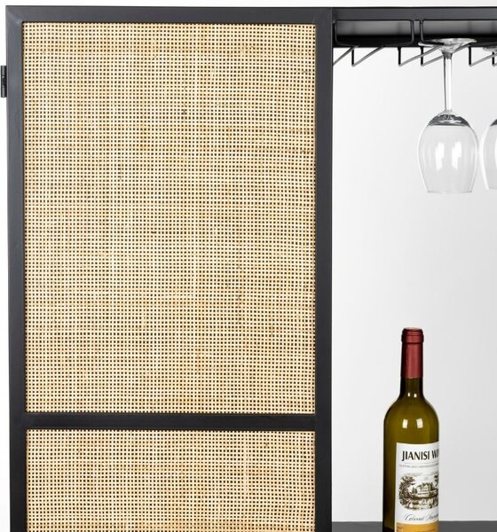 White Label Černá lakovaná vinotéka s ratanovou výplní WLL GUUJI 80 x 38 cm