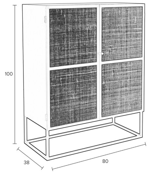 White Label Černá lakovaná komoda s ratanovou výplní WLL GUUJI 80 x 38 cm