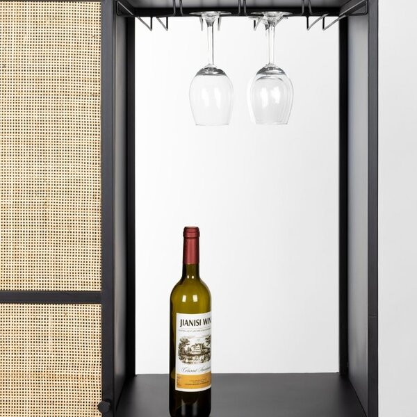 White Label Černá lakovaná vinotéka s ratanovou výplní WLL GUUJI 80 x 38 cm
