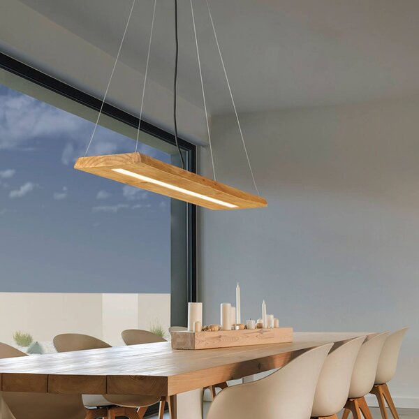 Trio Lighting Brad LED závěsné světlo ze dřeva, stmívatelný, Světlé dřevo, Obývací pokoj / jídelna, Dřevo, Moderní