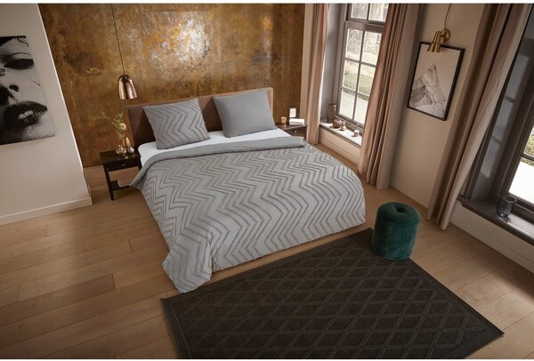 Šedo-hnědé prodloužené povlečení na jednolůžko z mikrovlákna 140x220 cm Pure Zigzag – Good Morning