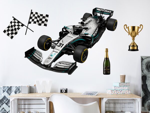 Stříbrnočerná formule F1 sportovní samolepky na zeď arch 75 x 54 cm